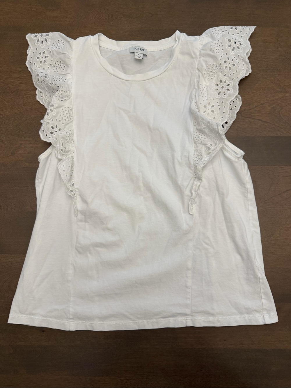 J.Crew White Eyelet Ruffle Sleeve Top Size Large
